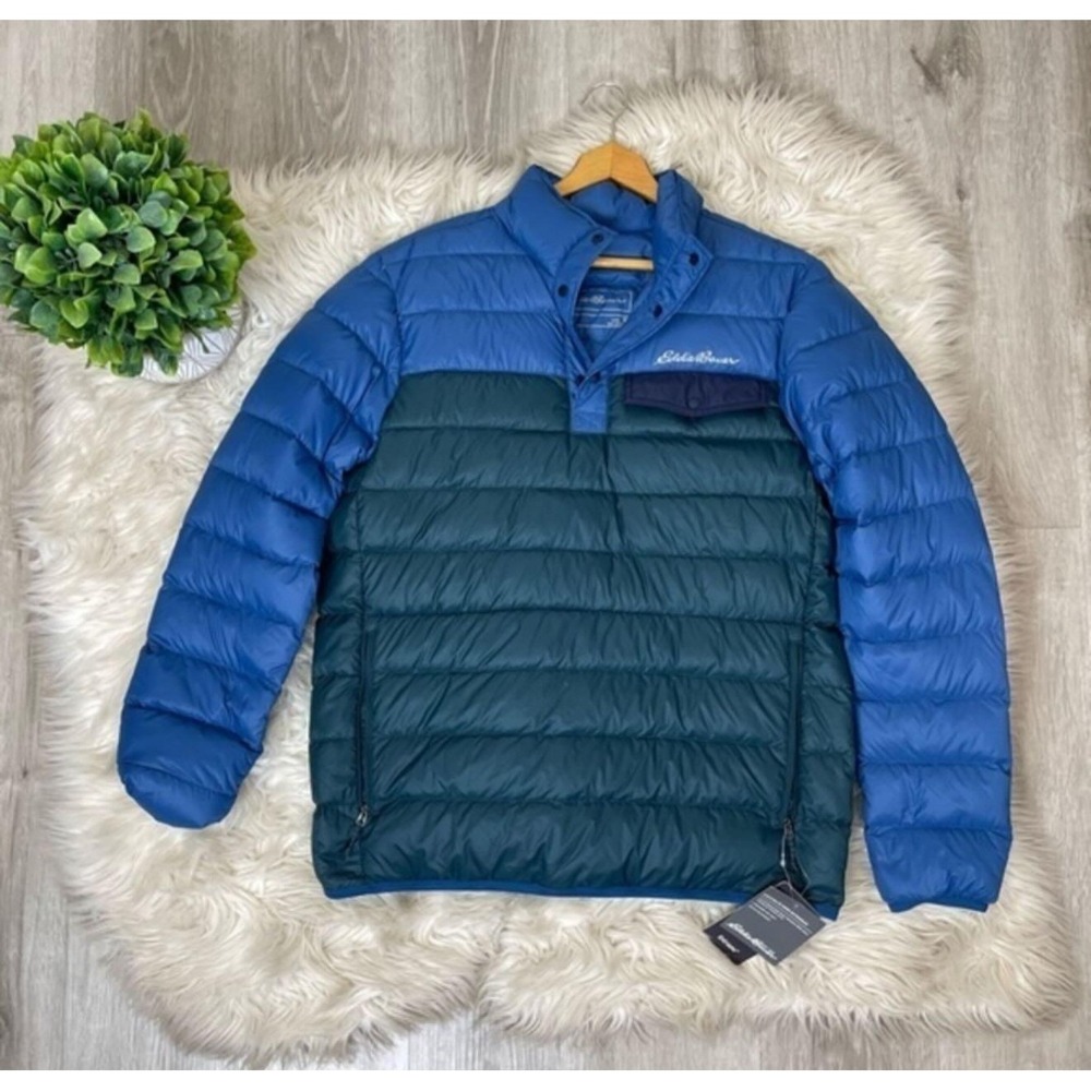 New Eddie Bauer Stratuslite Down Snap Jacket Mens Medium Puffer